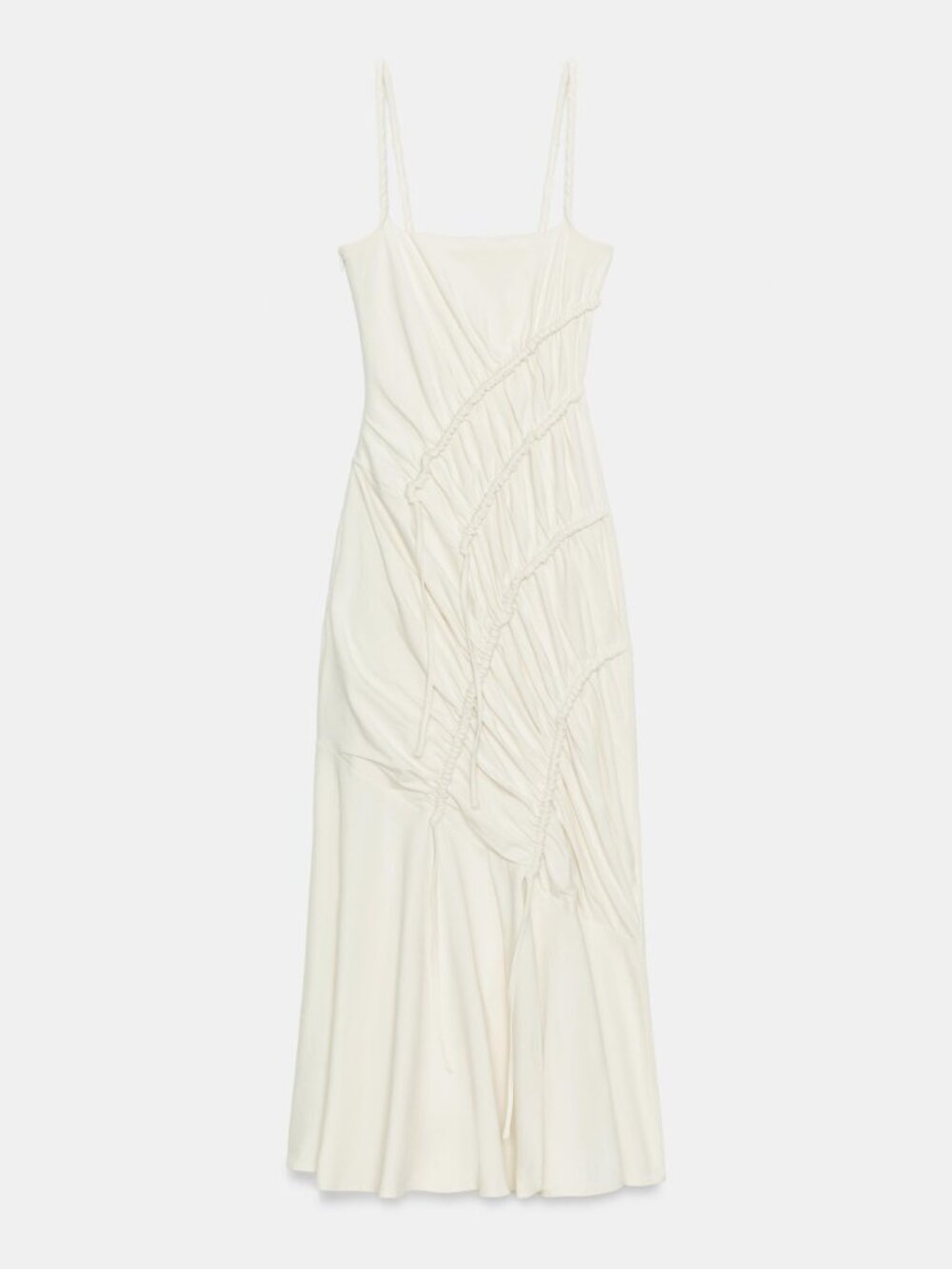 Zara Draped Cotton Maxi Dress Oyster White Size Small